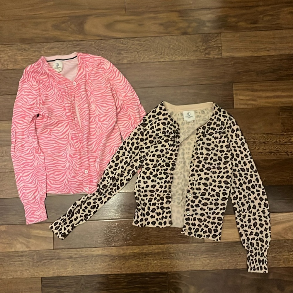 Lands’ End Kids Girls Size S 7-8 Button Up Cardigans 🦓🐆